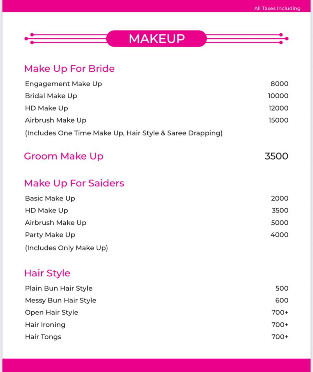 Awesome Salon Makeup Service Price