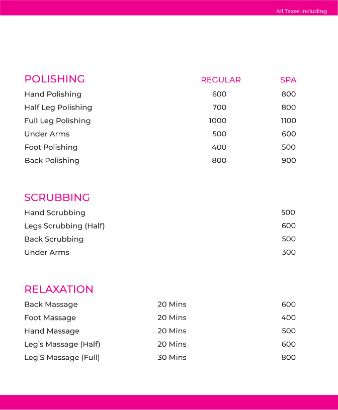 Body polishing, scrubbing and massage services price list for relaxation and skin care at Awesome Salon